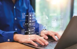 digital workflow automation businessman using laptop computer doing online checklist survey document management checking system 311313652